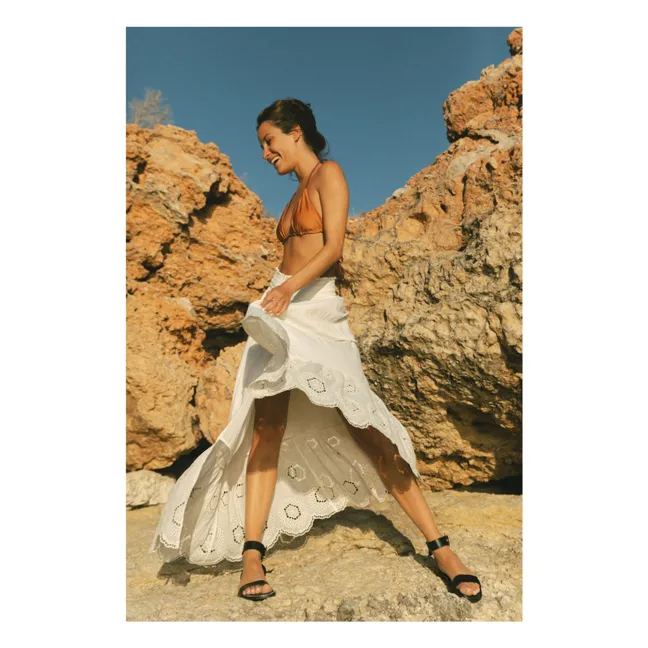 Long embroidered skirt in organic cotton | Off white