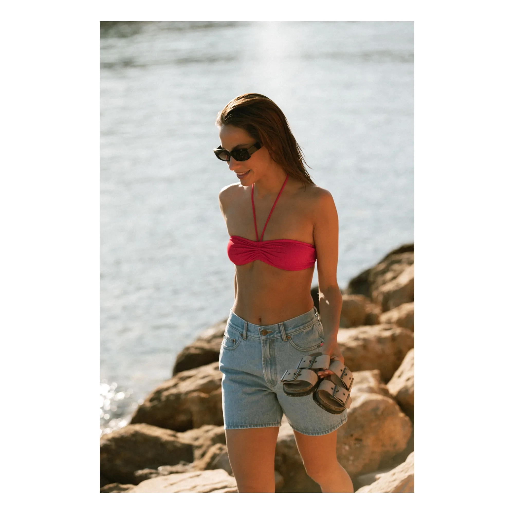 Short Taille Haute en Coton Bio | Denim bleached- Image produit n°6