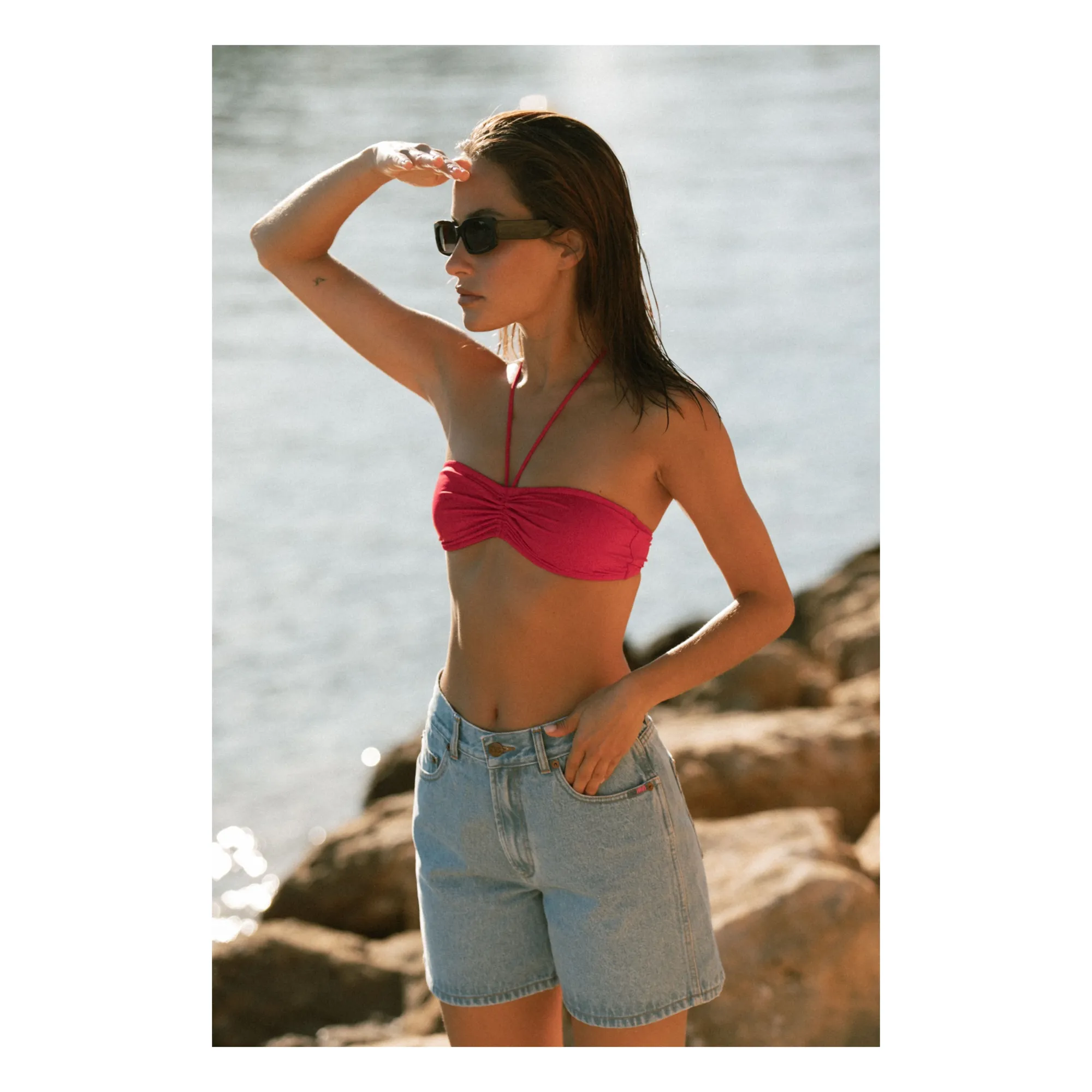 Short Taille Haute en Coton Bio | Denim bleached- Image produit n°2