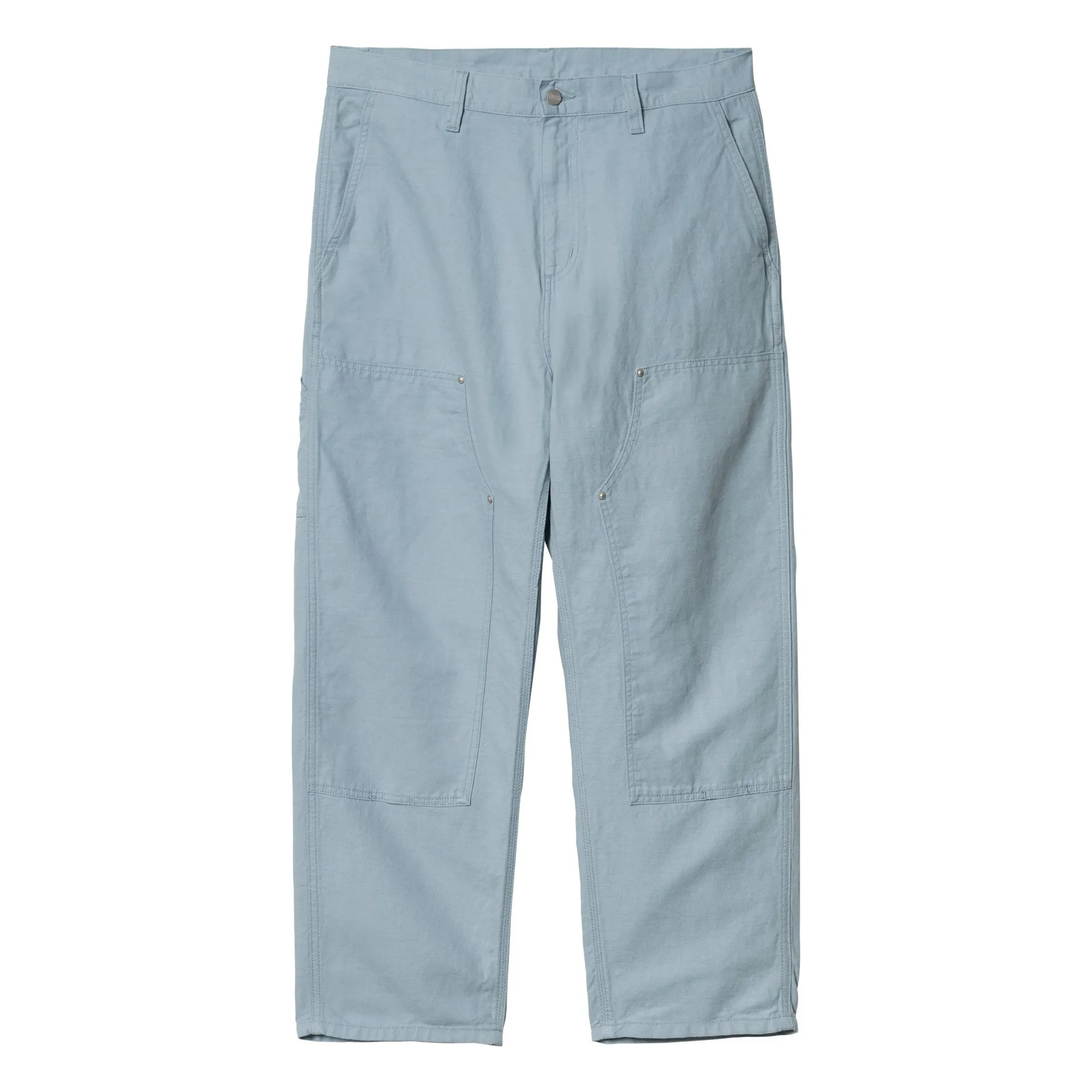 Carhartt Wip Grey Blue Walter Double Knee Cotton And Linen Pants