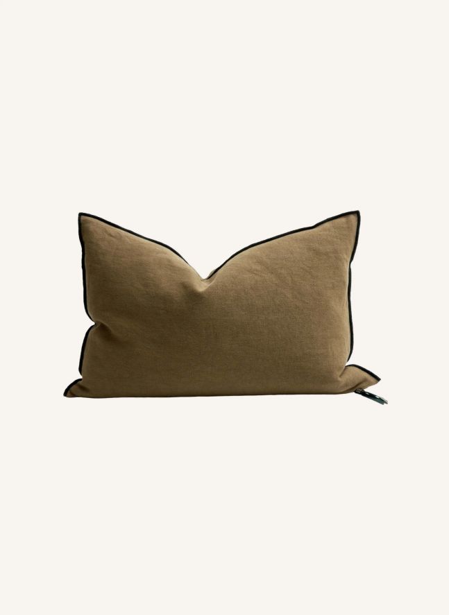 Coussin Vice Versa Black Line en lin stone washed | Bronze