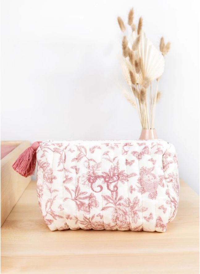 Trousse de toilette Toile de Jouy | Rose pêche