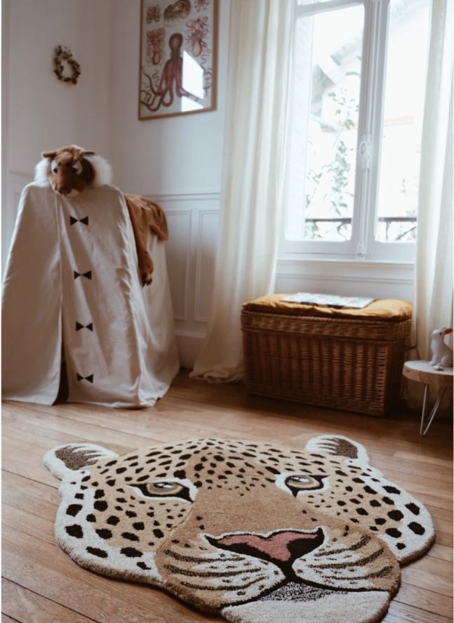 Tapis tête de léopard en laine Himani  | Marron