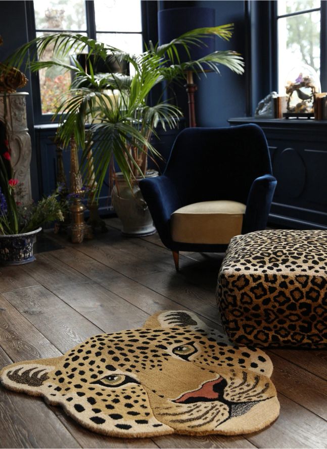 Tapis tête de léopard en laine Himani  | Marron