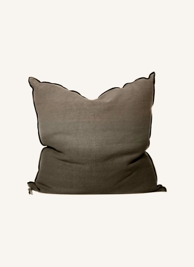 Coussin Vice Versa Black Line en lin stone washed | Vert kaki