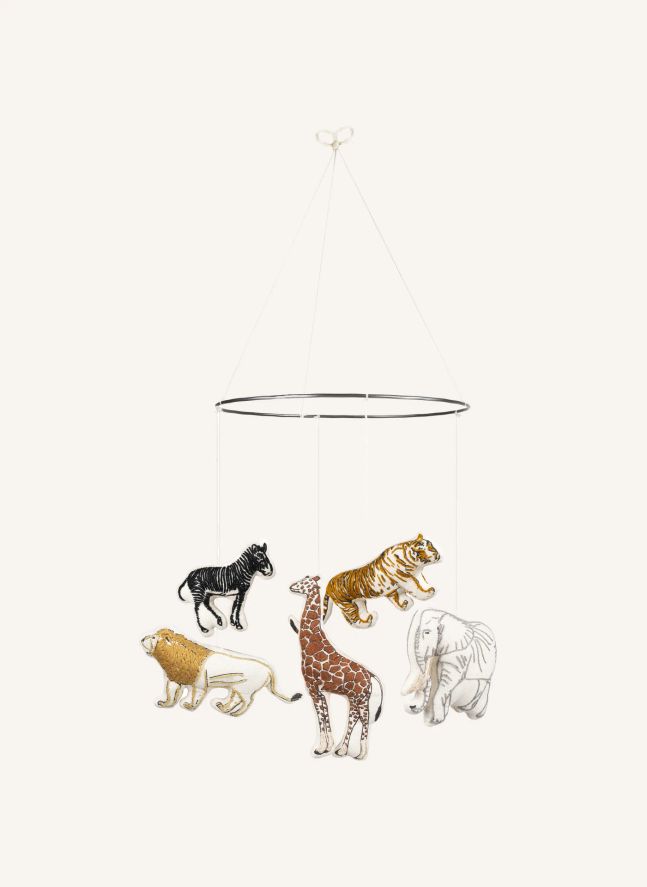 Móvil de animales salvajes de algodón orgánico