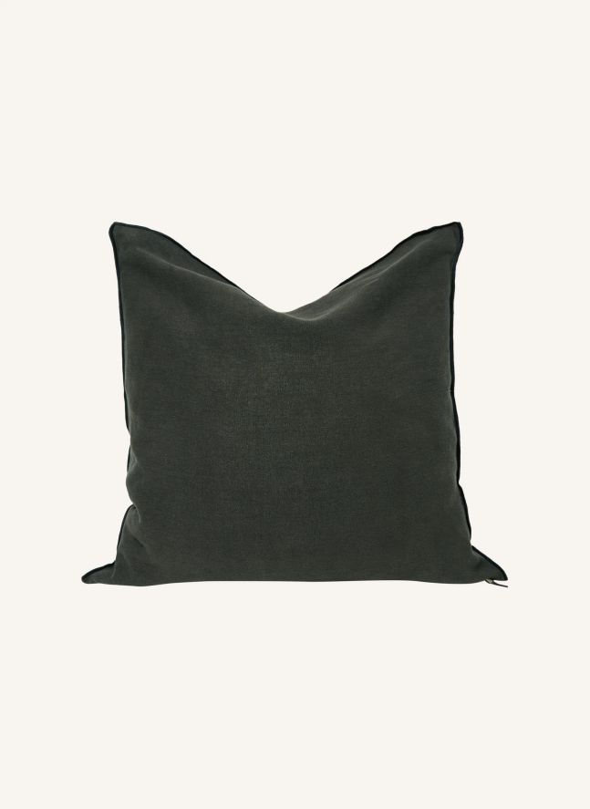 Coussin Vice versa black line en lin lavé stone washed | Asphalte