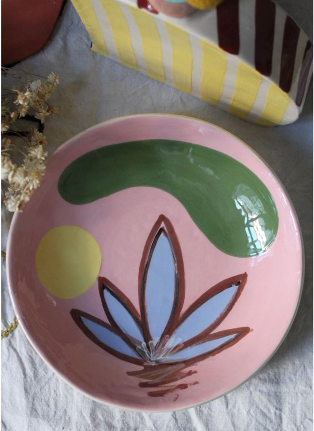 Daphné Flower Ceramic Shallow Bowl | Pink