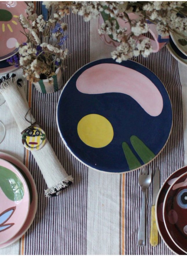 Daphné Flower Ceramic Shallow Bowl | Pink