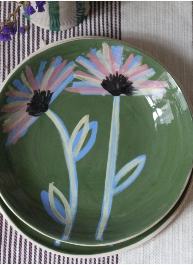 Louloudia Ceramic Shallow Bowl | Green