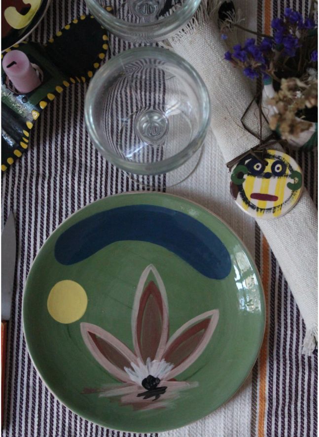 Daphné Flower Ceramic Plate | Green