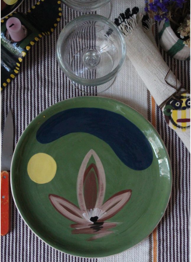 Daphné Flower Ceramic Plate | Green