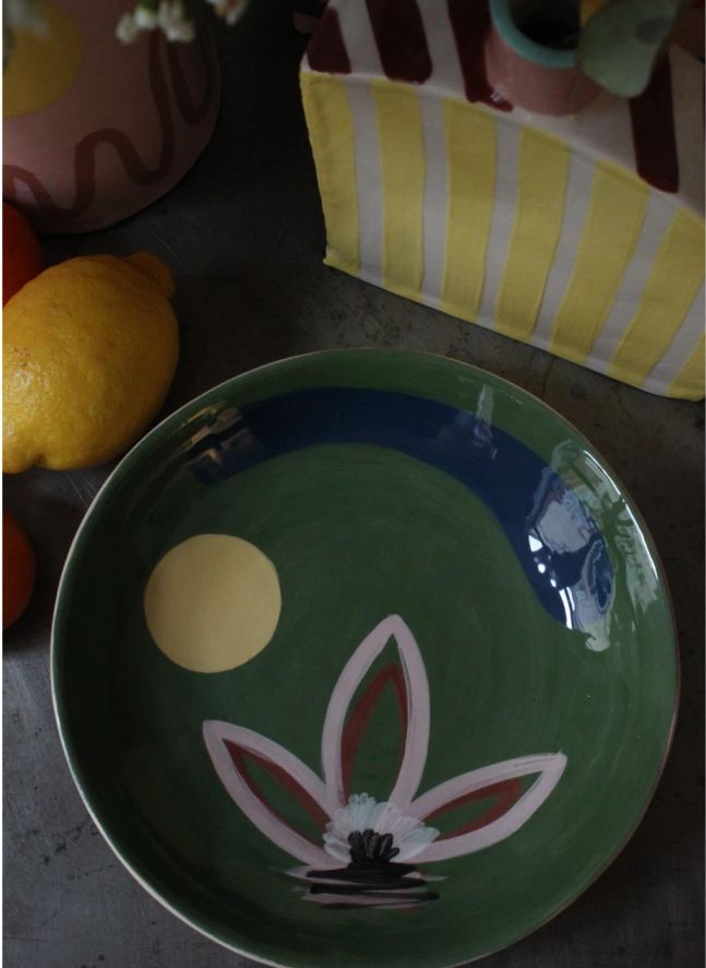Daphné Flower Ceramic Shallow Bowl | Green