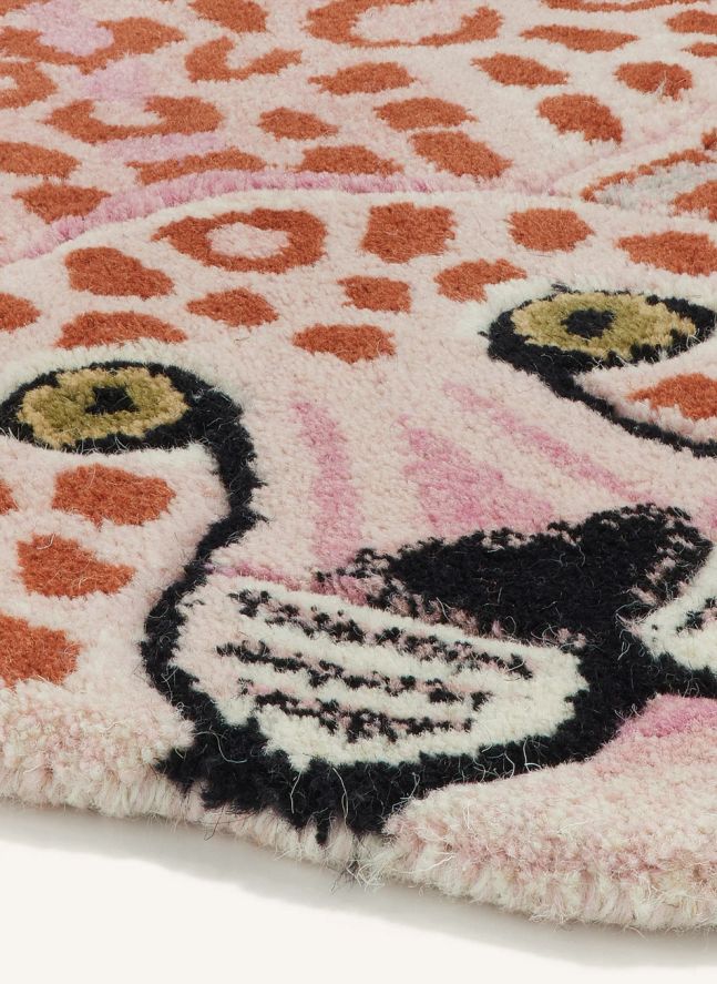 Tapis léopard en laine | Rose