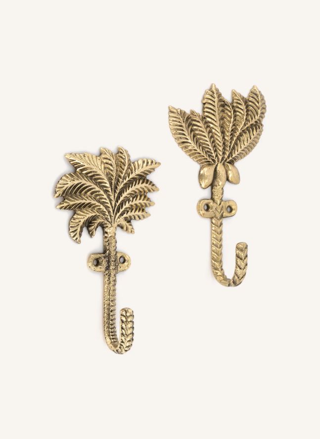 Perchas de latón reciclado Devi Palmtree - Juego de 2 | Marrón Dorado