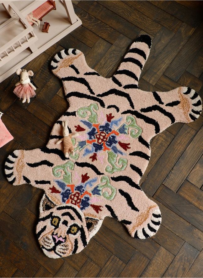 Tapis tigre Mahee Majestic en laine | Rose pêche