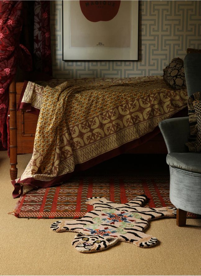Tapis tigre Mahee Majestic en laine | Rose pêche