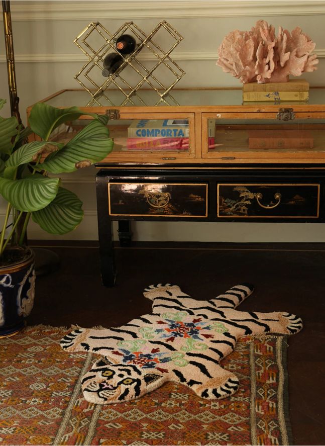 Tapis tigre Mahee Majestic en laine | Rose pêche