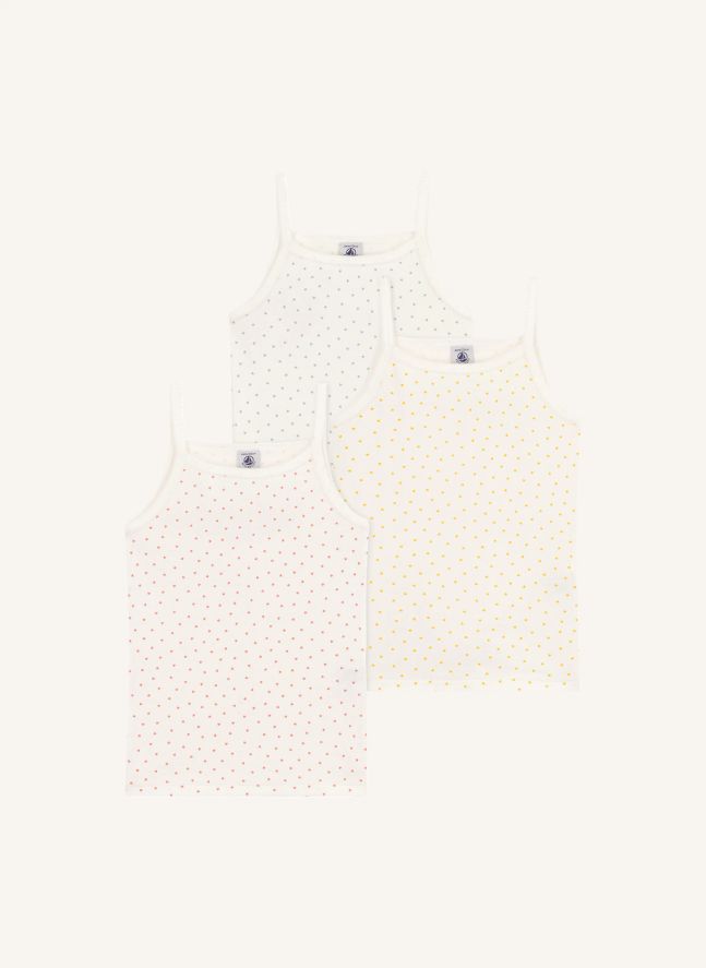 Lot 3 Débardeurs Mini Cœurs Coton Bio | Ecru