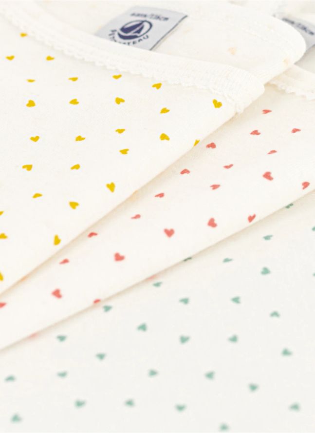 Lot 3 Débardeurs Mini Cœurs Coton Bio | Ecru