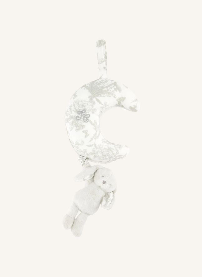 Mobile musical Augustin le lapin Toile de Jouy | Gris clair
