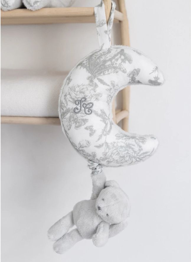 Mobile musical Augustin le lapin Toile de Jouy | Gris clair