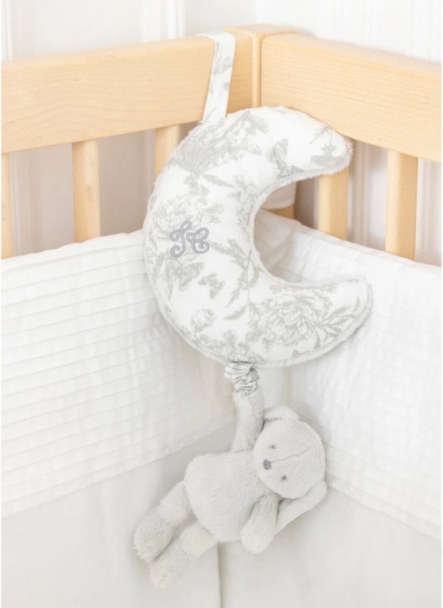 Mobile musical Augustin le lapin Toile de Jouy | Gris clair