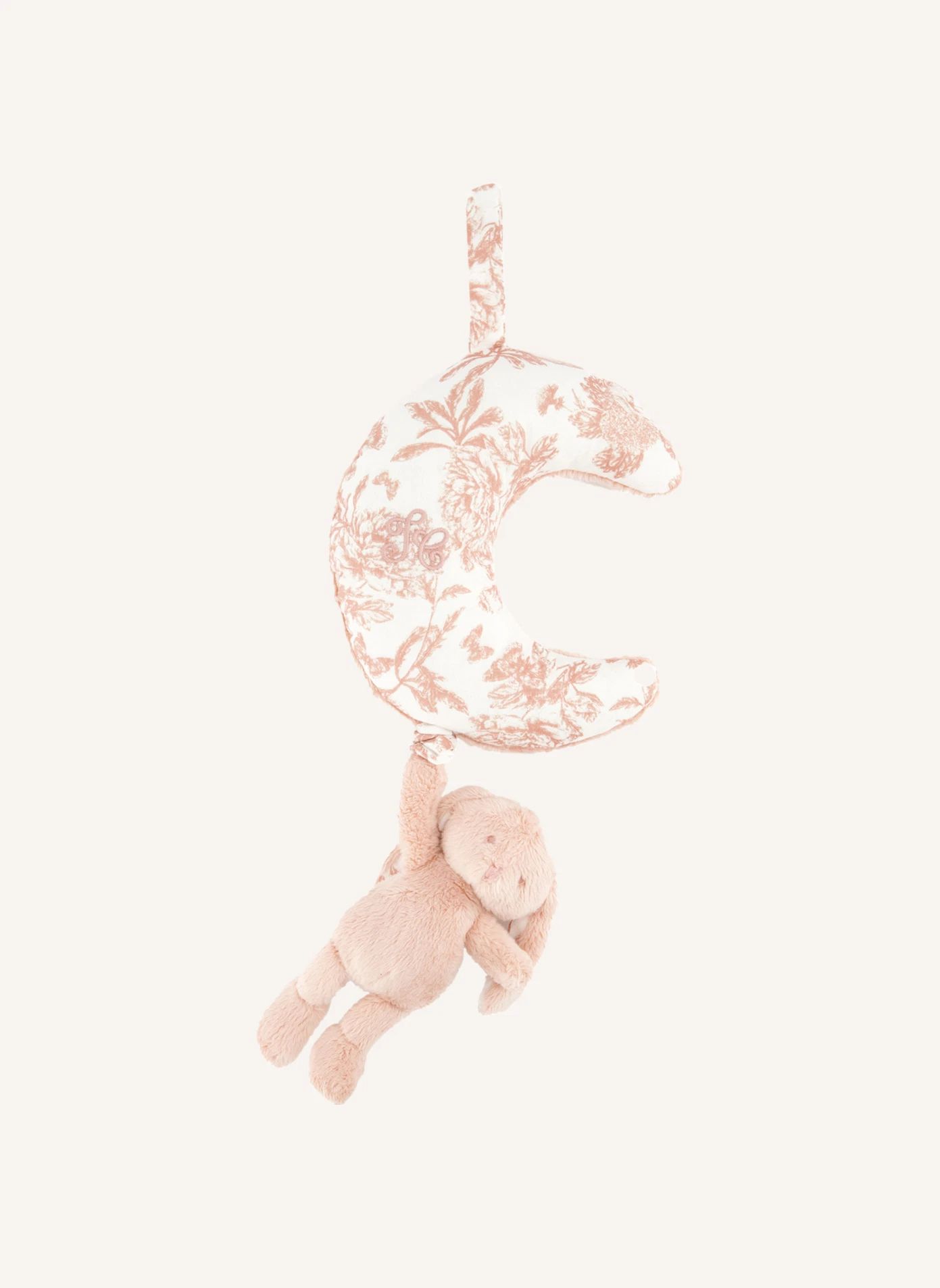 Mobile musical Augustin le lapin Toile de Jouy | Rose pêche- Image produit n°0