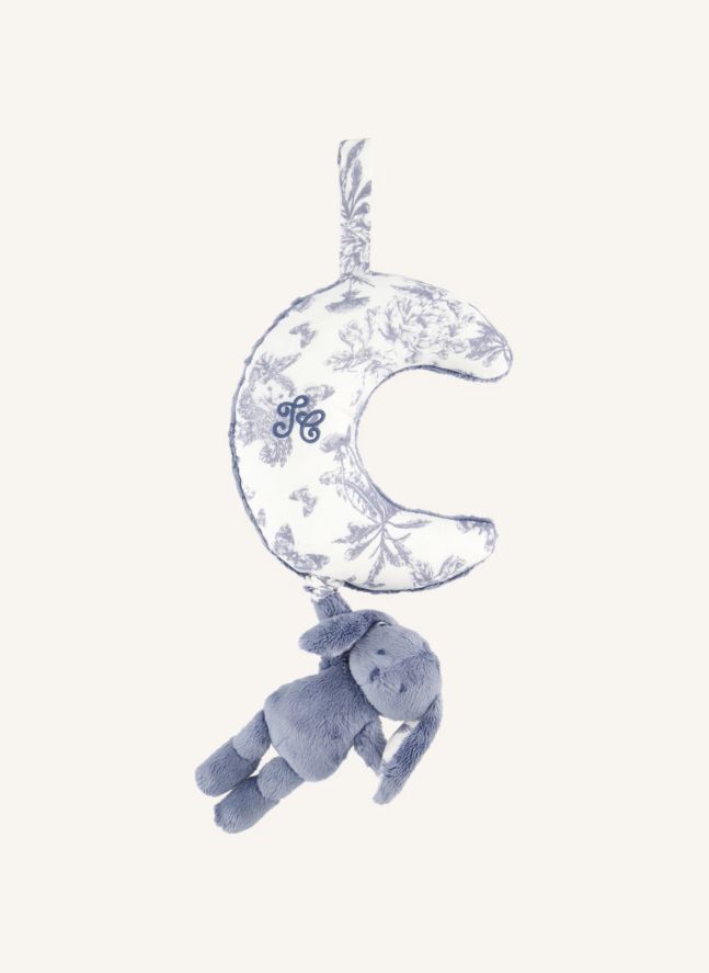 Mobile musical Augustin le lapin Toile de Jouy | Bleu