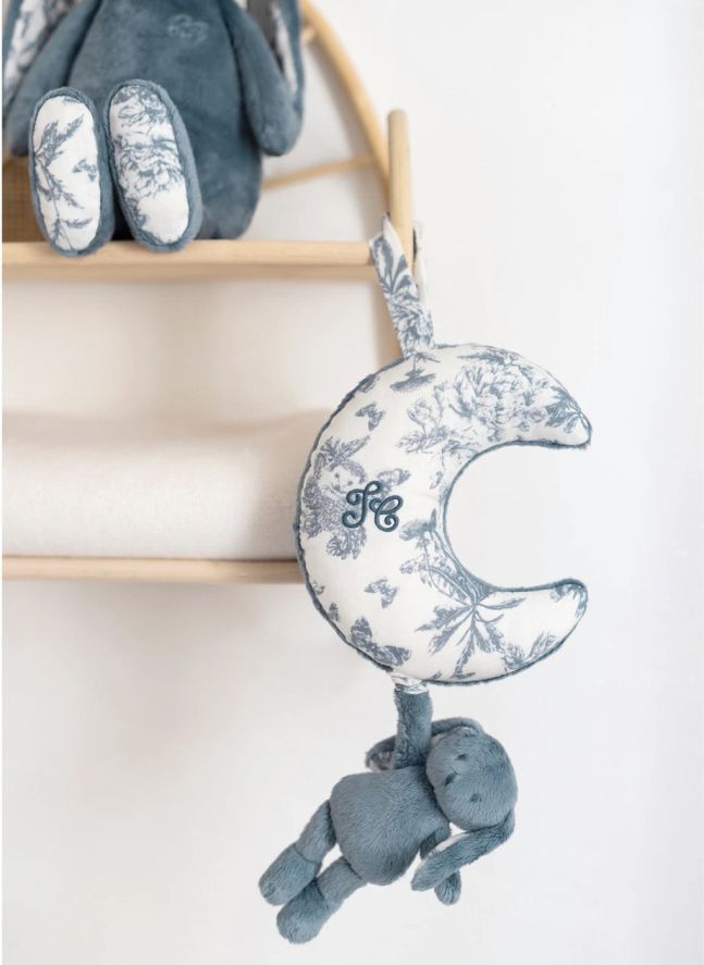 Mobile musical Augustin le lapin Toile de Jouy | Bleu
