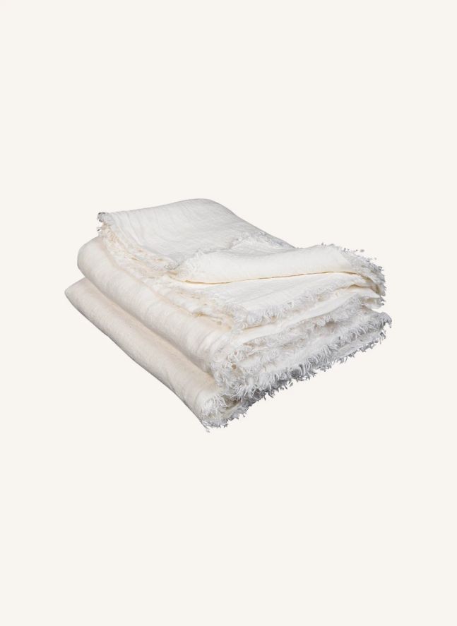 Plaid vice versa frangé en lin lavé froissé  | Blanc/Écru