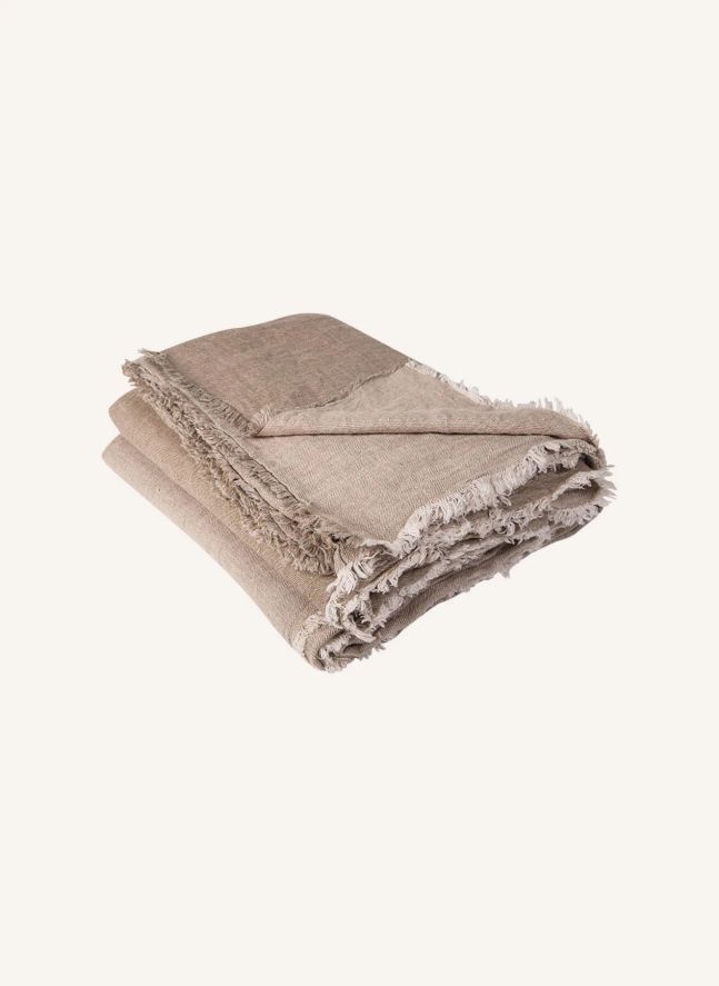 Plaid vice versa frangé en lin lavé froissé  | Taupe/Ciment