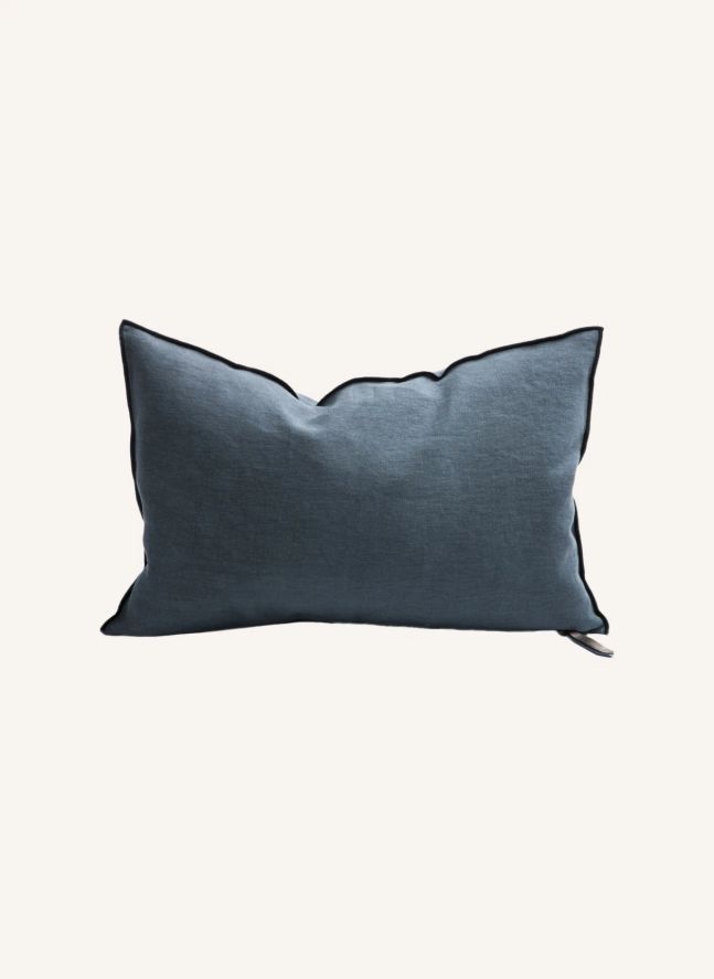 Coussin Vice Versa Black Line en lin stone washed | Encre