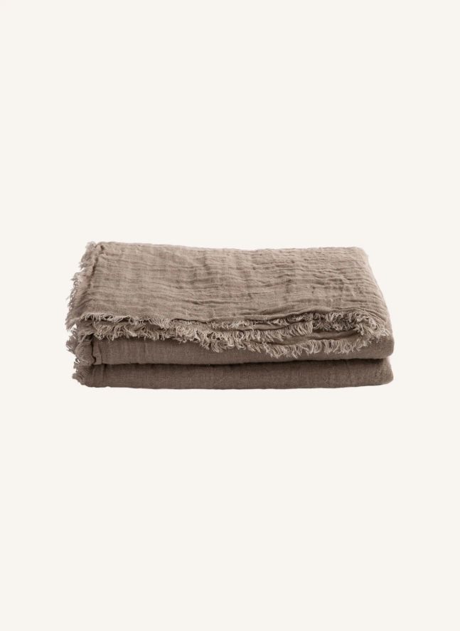 Rideau Vice Versa frangé en gaze de Lin lavé | Taupe