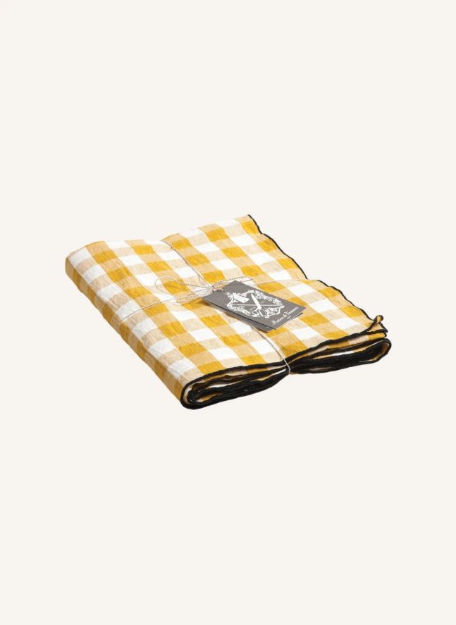 Nappe rectangulaire Bourdon noir toile mimi | Vichy Ocre