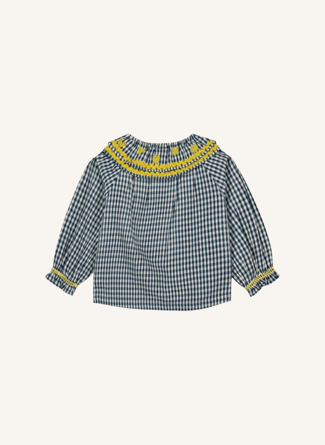 Blouse Col Brodé Solane Carreaux | Bleu