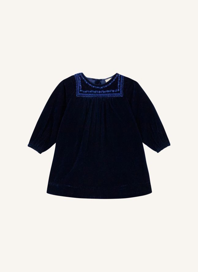 Robe Brodée Pimousse Velours | Bleu marine