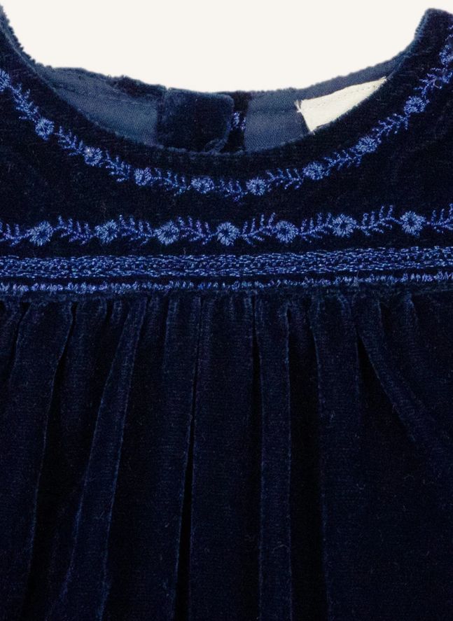 Robe Brodée Pimousse Velours | Bleu marine