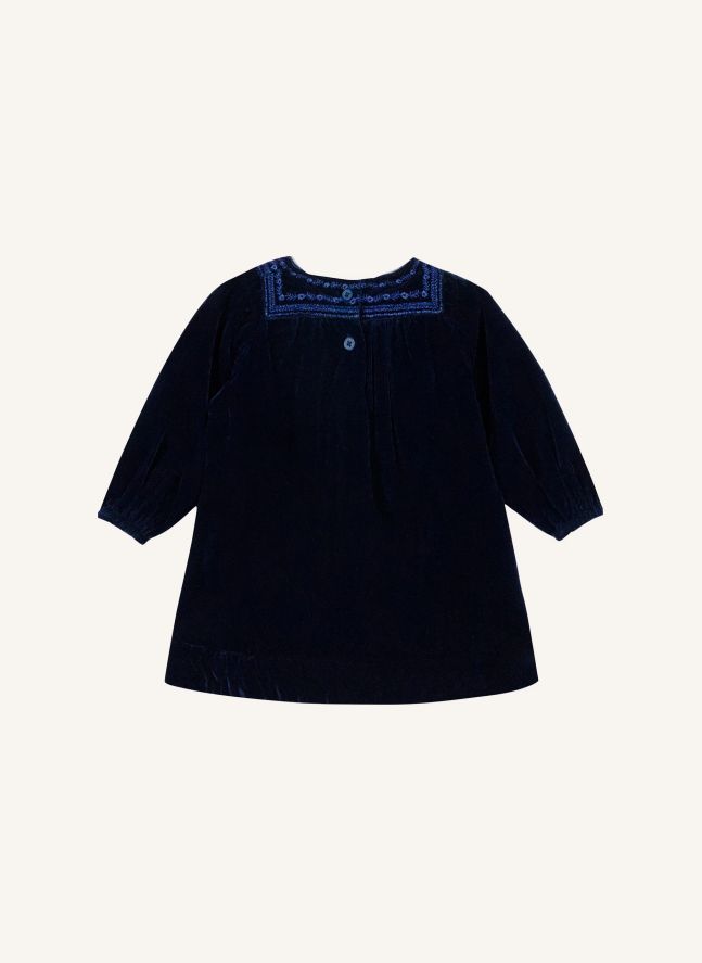 Robe Brodée Pimousse Velours | Bleu marine