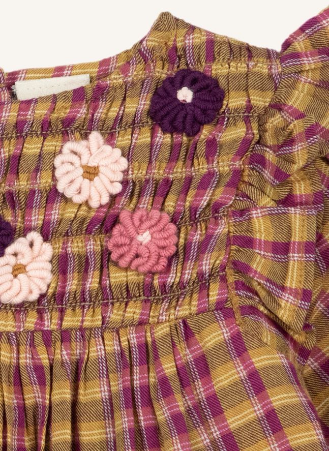 Robe Brodée Mirtle Carreaux | Jaune moutarde