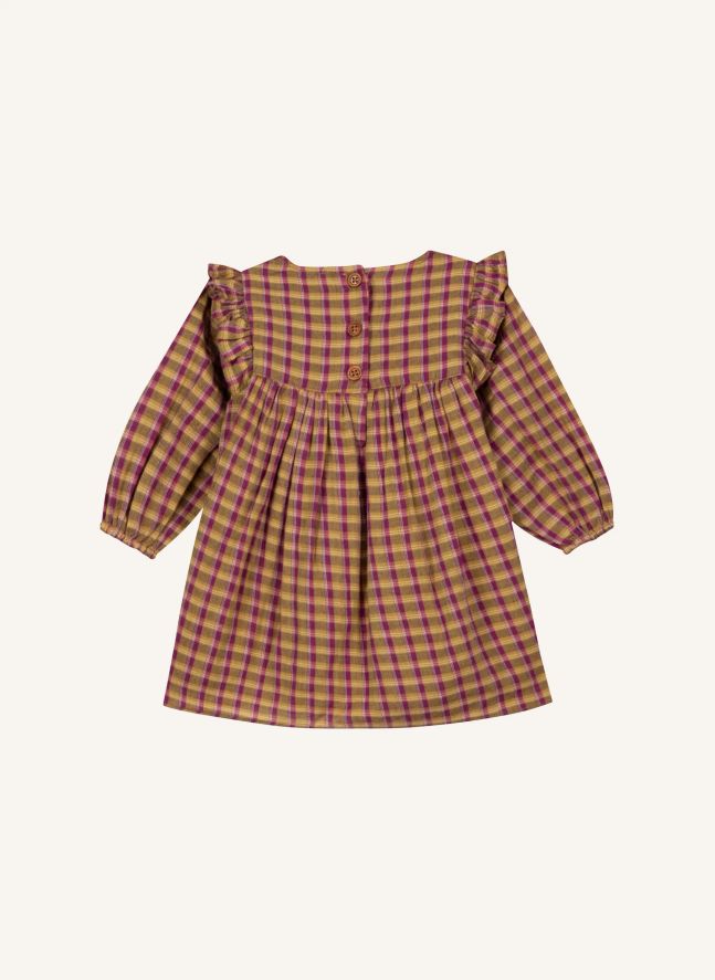 Robe Brodée Mirtle Carreaux | Jaune moutarde
