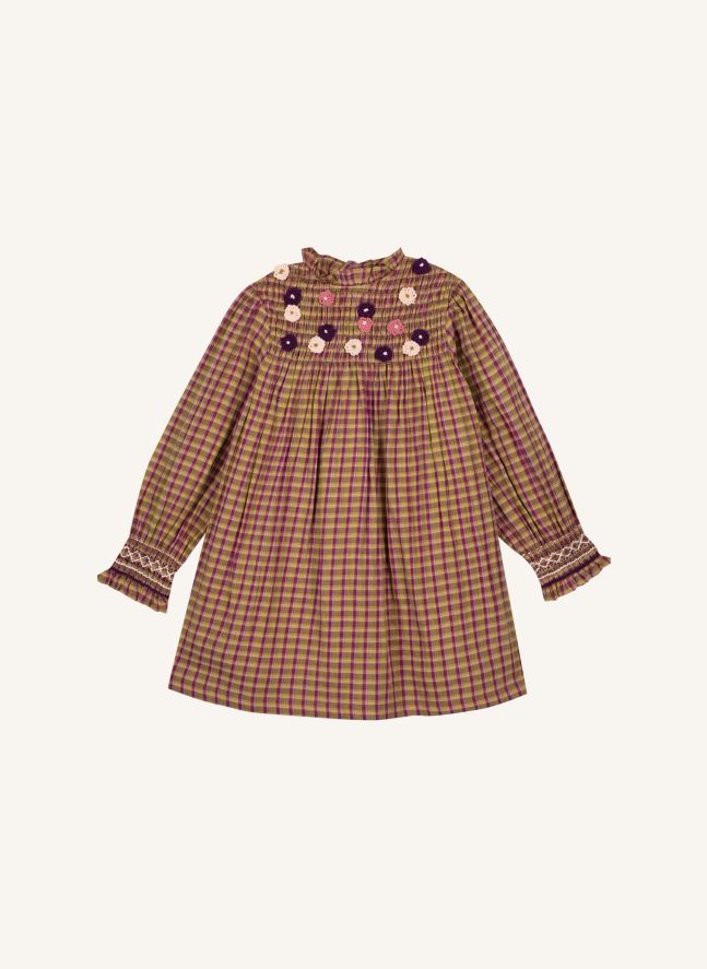 Robe Brodée Poire Carreaux | Jaune moutarde
