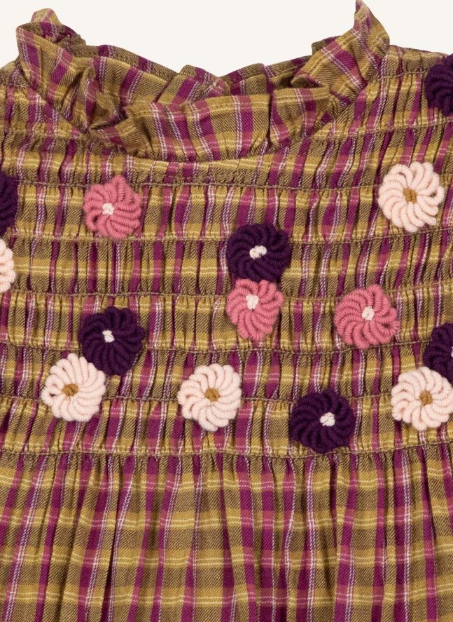 Robe Brodée Poire Carreaux | Jaune moutarde