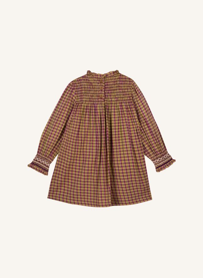 Robe Brodée Poire Carreaux | Jaune moutarde