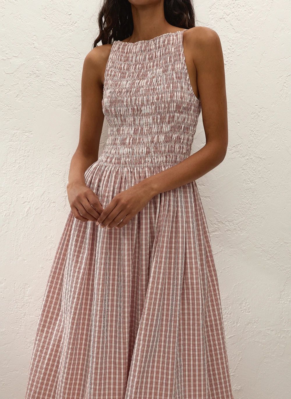 Robe Carreaux Laia Maxi Coton | Cinnamon- Image produit n°1