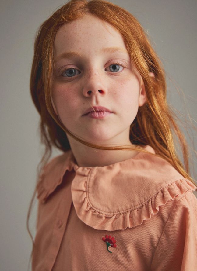 Blouse Col Claudine Fleur | Rose pêche