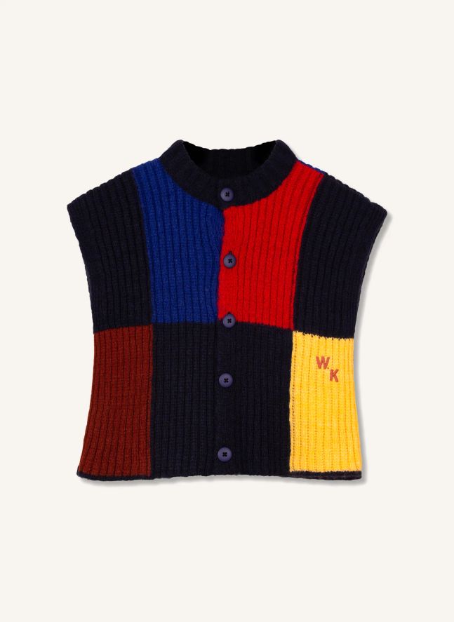 Pull Sans Manches Côtelé Carreaux | Noir