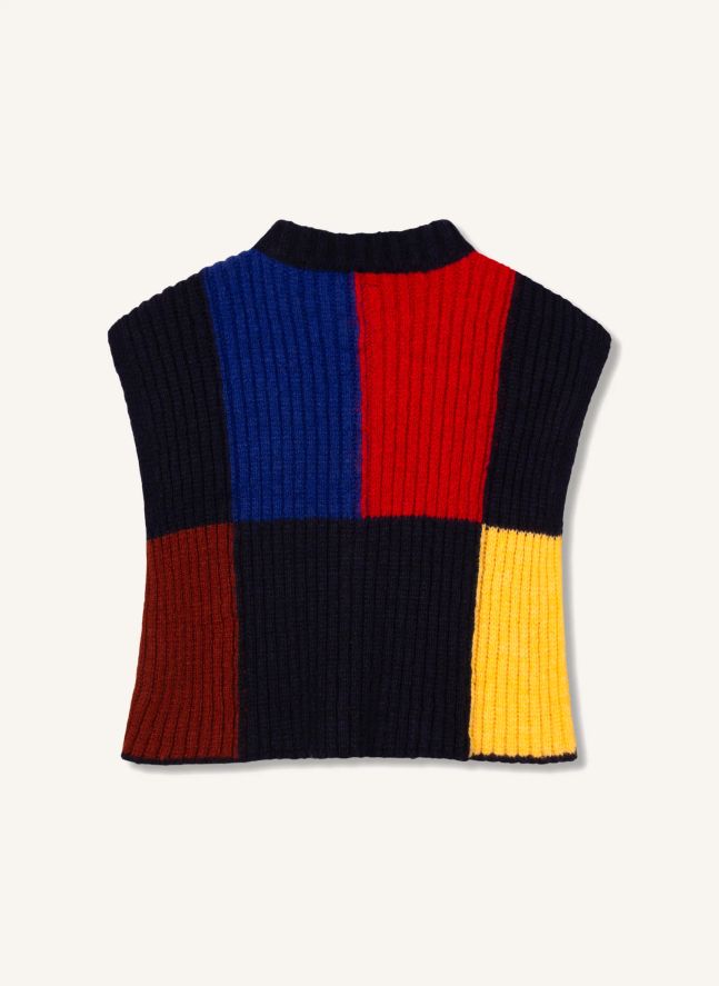 Pull Sans Manches Côtelé Carreaux | Noir