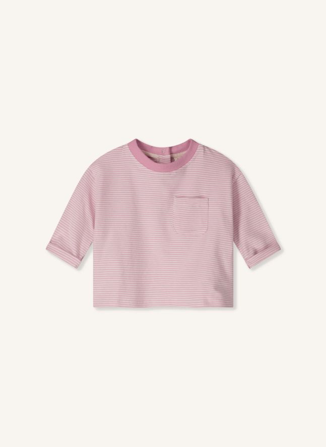 T-shirt Poche Rayé Coton Bio | Rose