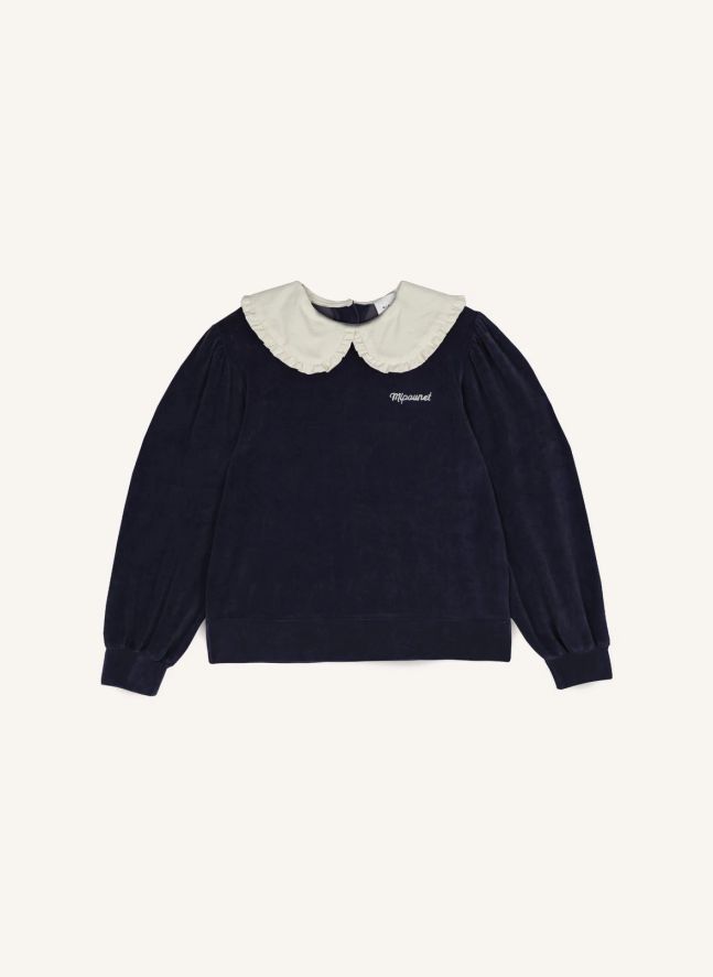 Sweat Col Claudine Margot Velours | Bleu nuit